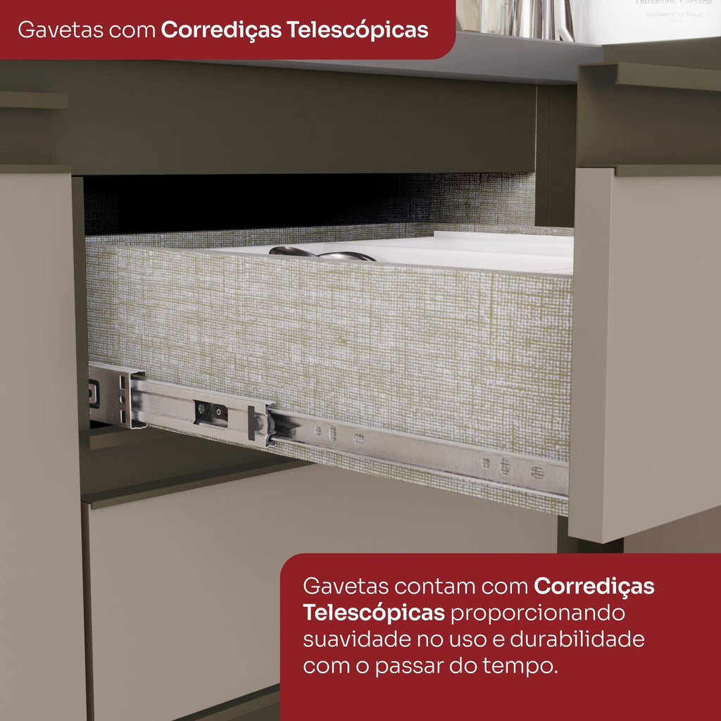 Balcão Pia 2 Gavetas 3 Portas 120cm Connect Henn Cinza/Duna/Cristal