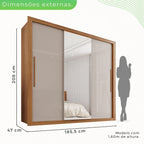 Guarda-Roupa Casal 3 Portas com Espelho 4 Gavetas Costa Rica Cinamomo Off-White Sallêto Móveis