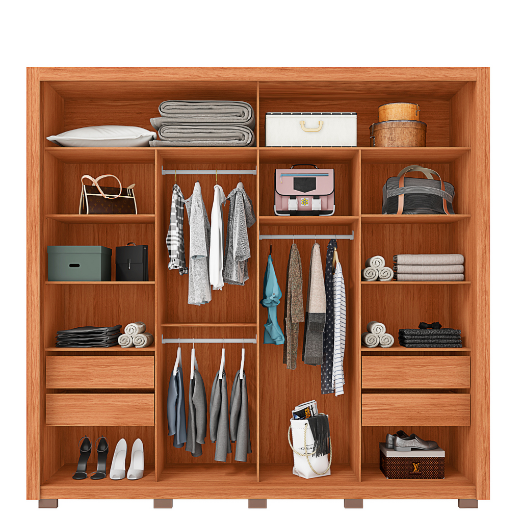 Guarda-Roupa Casal Ripado 2 Portas 4 Gavetas com Espelho Suburban Caemmun 100% MDP/MDF Freijó/Off White