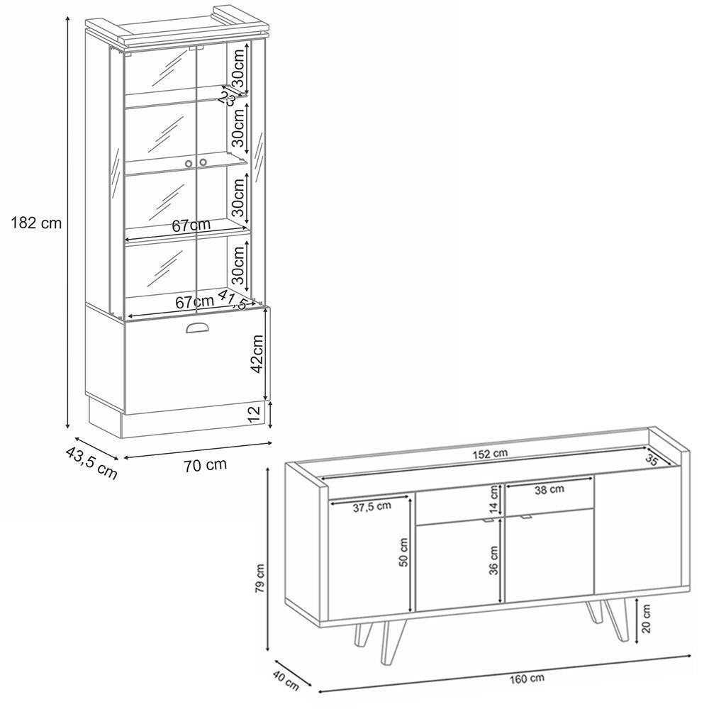 Conjunto Decorativo Cristaleira e Buffet Aparador Peggy/Albâni Off White/Cinamomo G26 Gran Belo