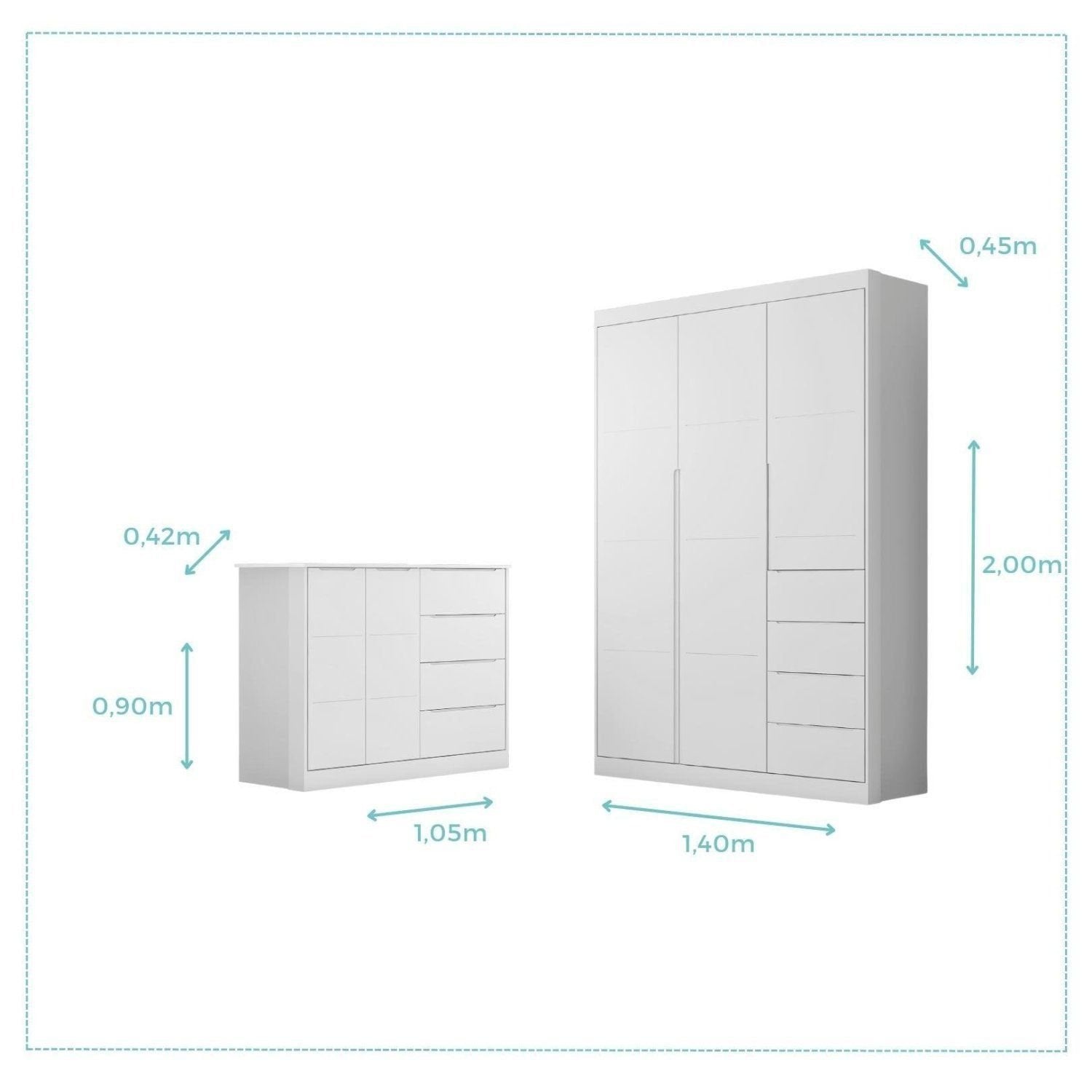Quarto Infantil Completo Guarda-Roupa 3 Portas 4 Gavetas e Cômoda 4 Portas Eloá Branco Phoenix Baby