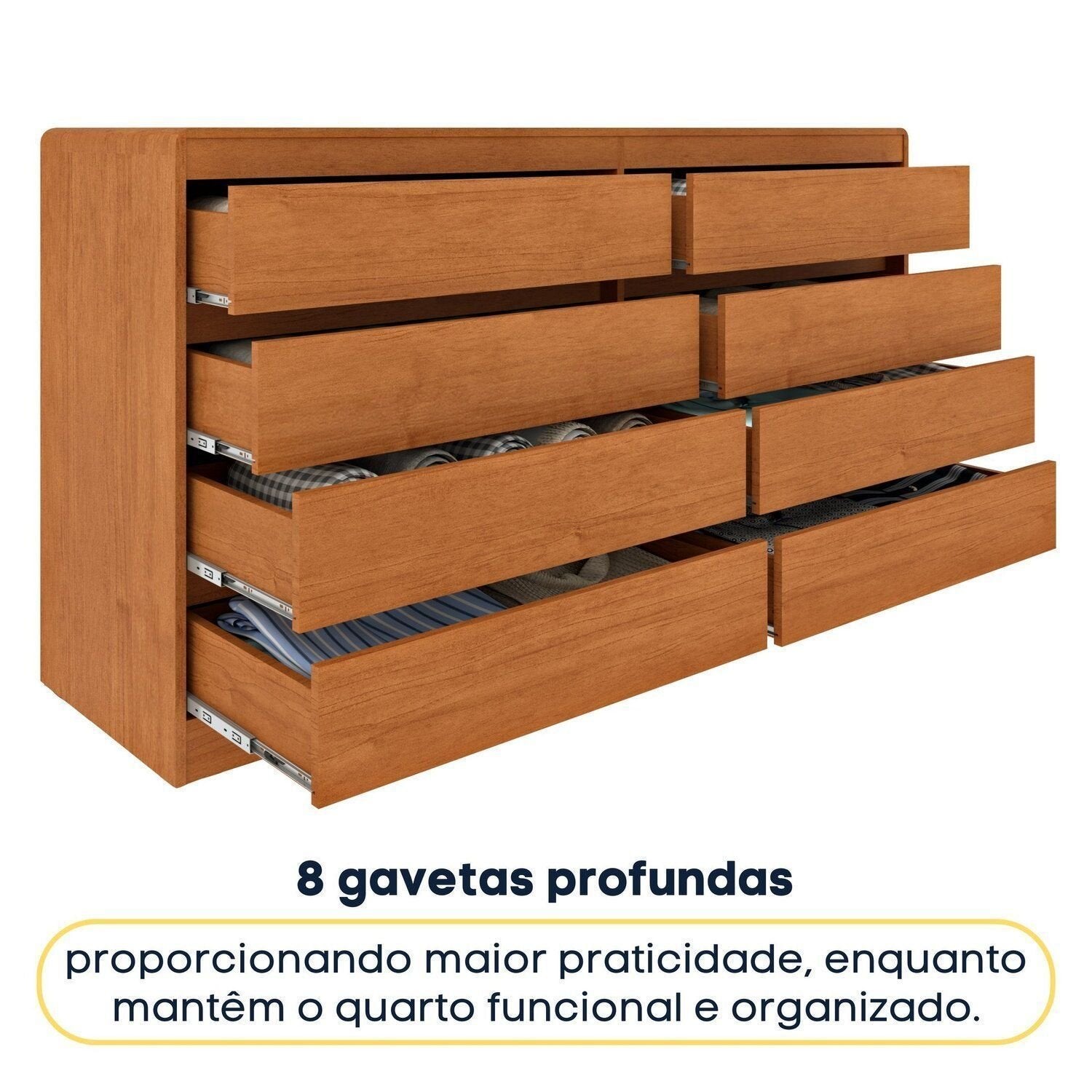 Cômoda 8 Gavetas Orgânica Luna 100% MDF 158cm Yescasa Marrom/Cinamomo