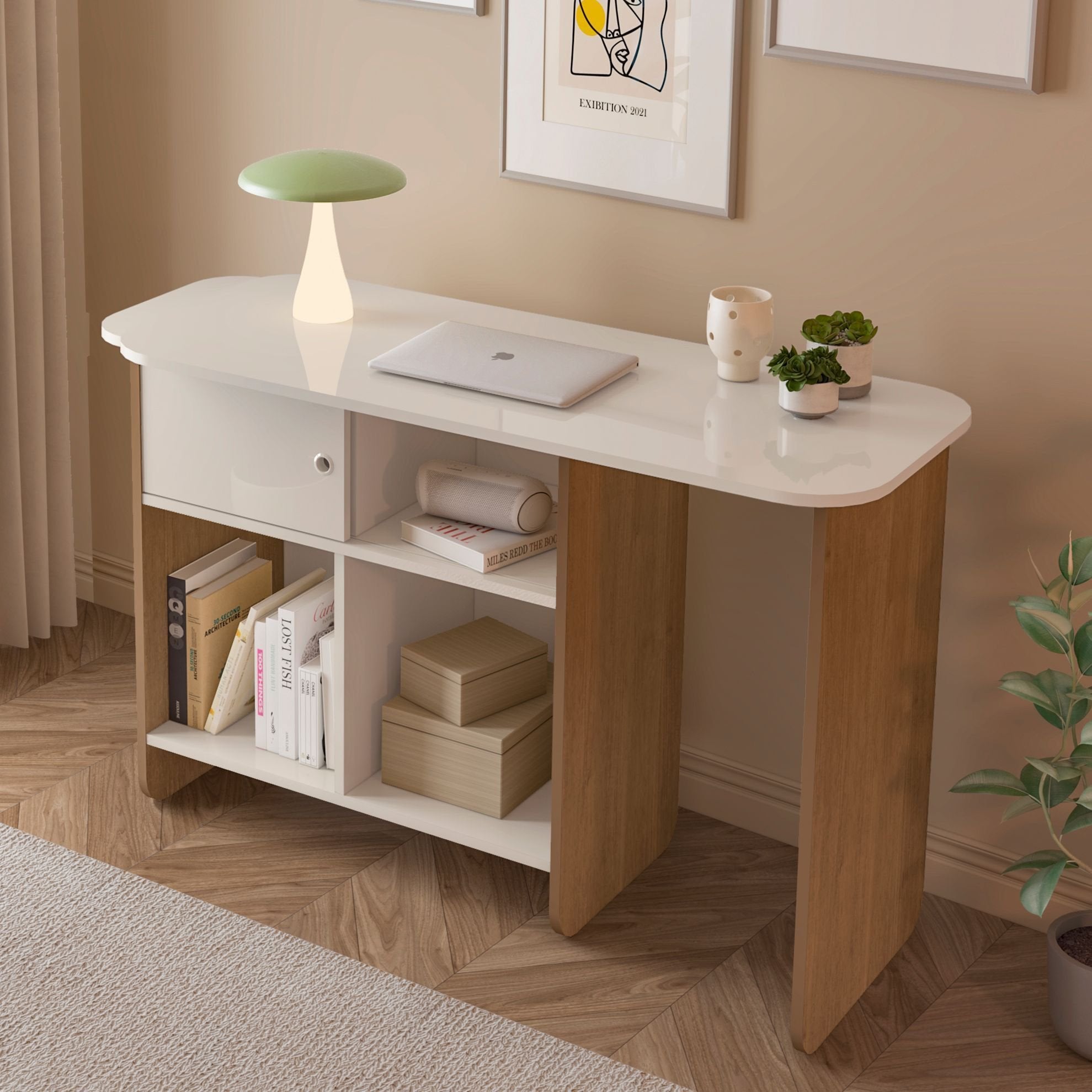 Escrivaninha Mesa Escritório Nomad 4 Nichos 1 Porta 114cm Artely Cinamomo e Off White