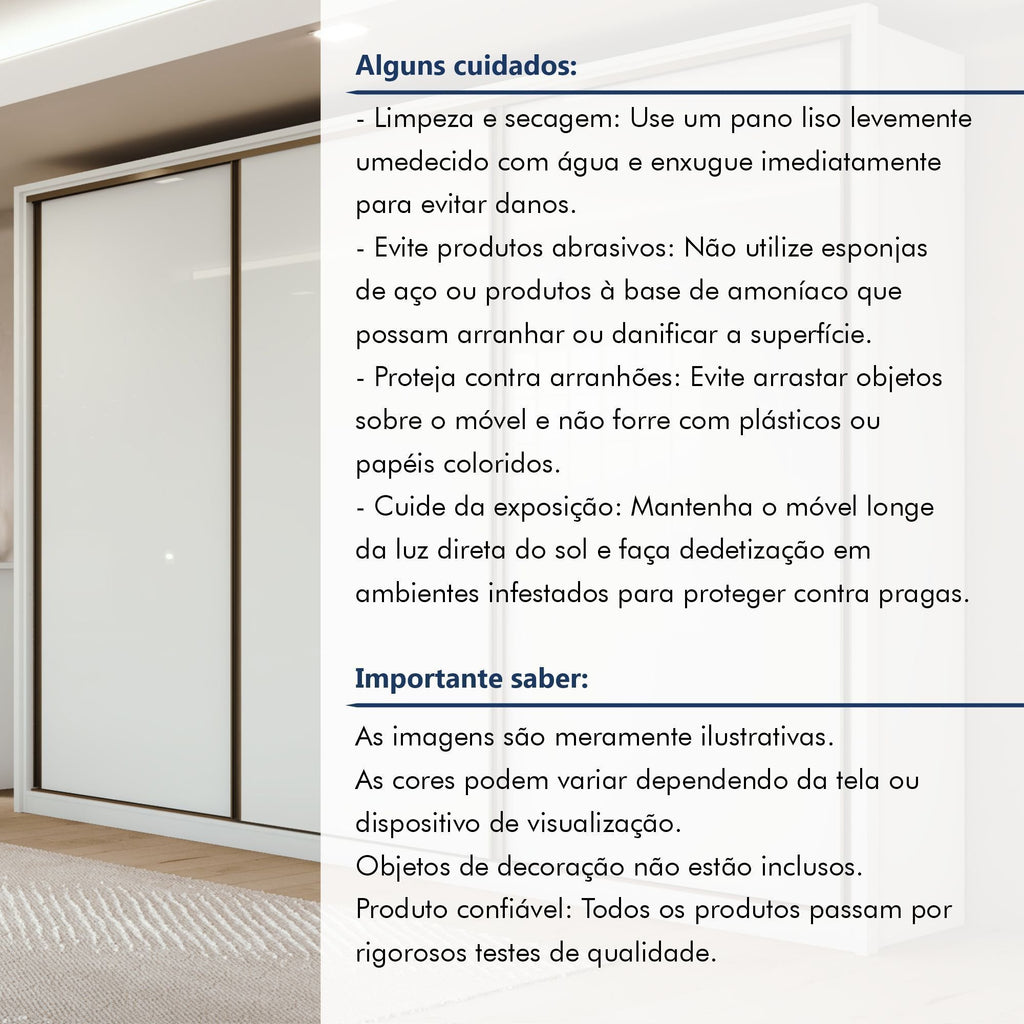 Guarda-Roupa Casal Spazio Yescasa 3 Portas Correr 6 Gavetas MDF 270cm Branco