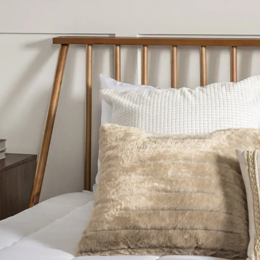 Cama de Casal Lunna Madeira Maciça Empório Paraíso Bege/Caramelo