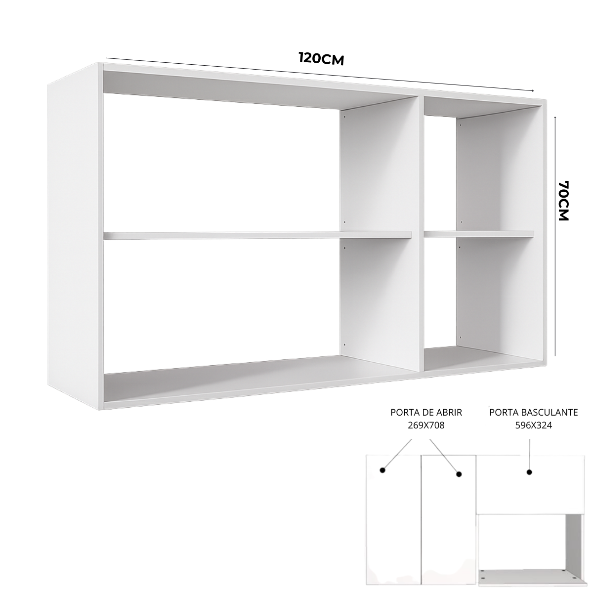 Armário Aéreo para Cozinha 2 Portas 120cm Branco MDF Rafaro
