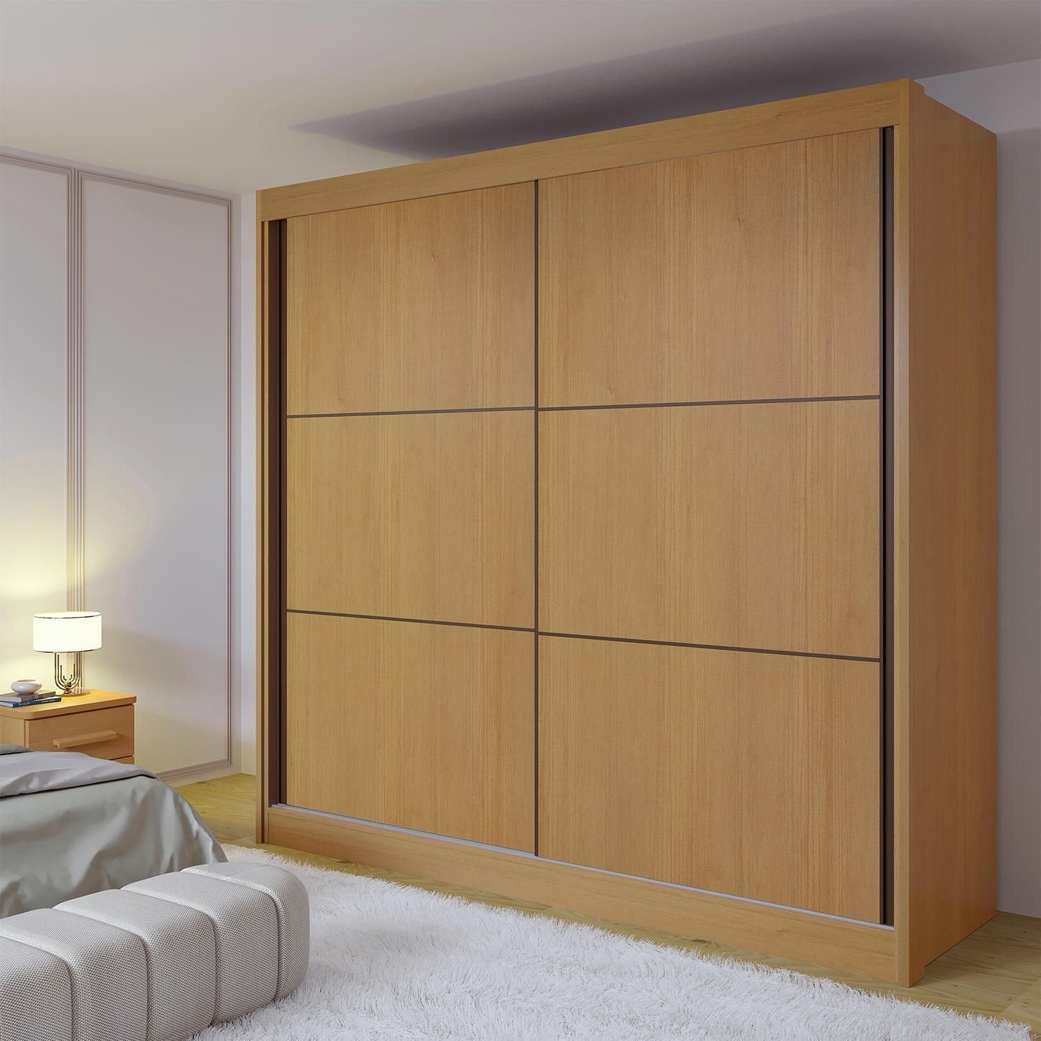 Guarda-Roupa Casal 2 Portas de Correr 6 Gavetas Hawai D Doro MDF Marrom/Cinamomo/Off White
