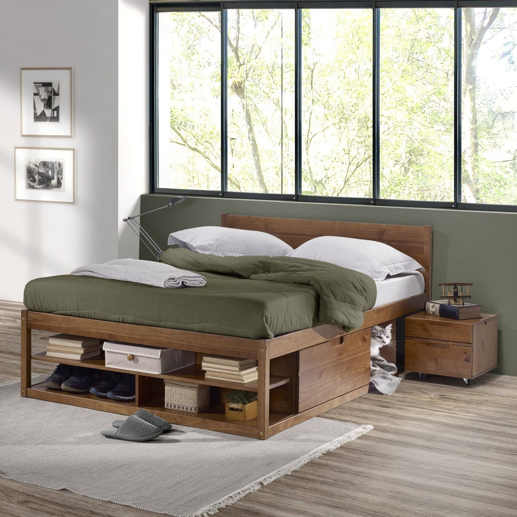Cama Casal Multifuncional Madeira Maciça Irara CabeCasa MadeiraOriginals Marrom/Caramelo