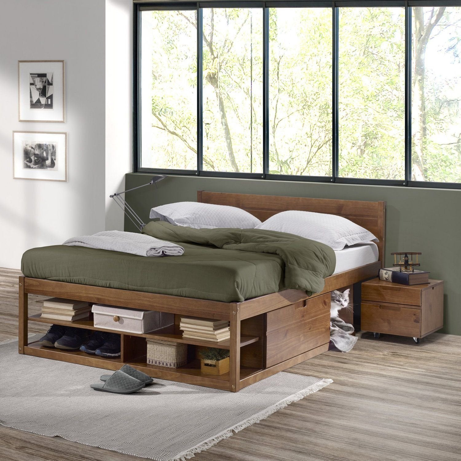 Cama Casal Multifuncional Madeira Maciça Irara CabeCasa MadeiraOriginals Marrom/Caramelo