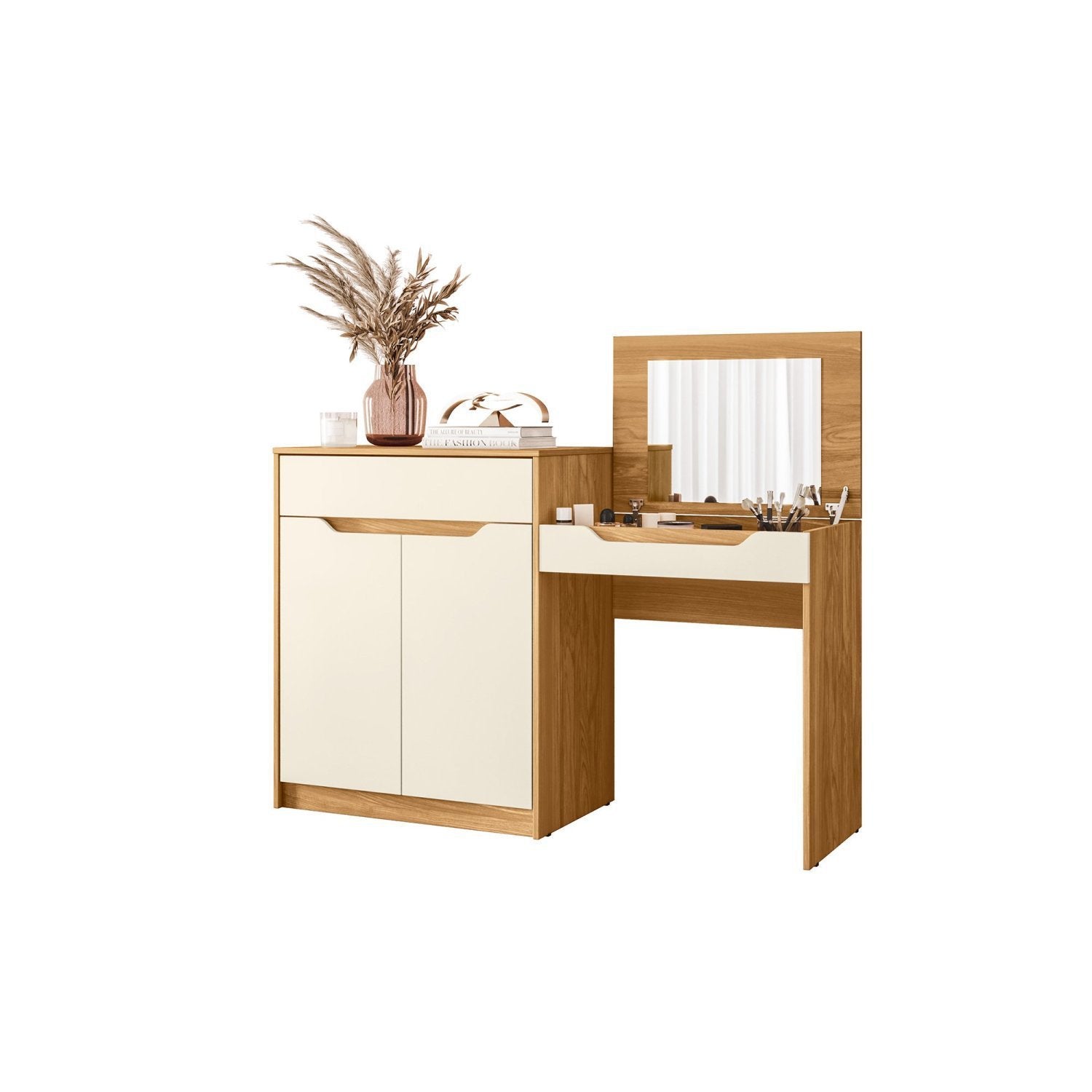 Penteadeira Escrivaninha Trend 2 Portas 1 Gaveta Albatroz Móveis Marrom/Cinamomo/Off White