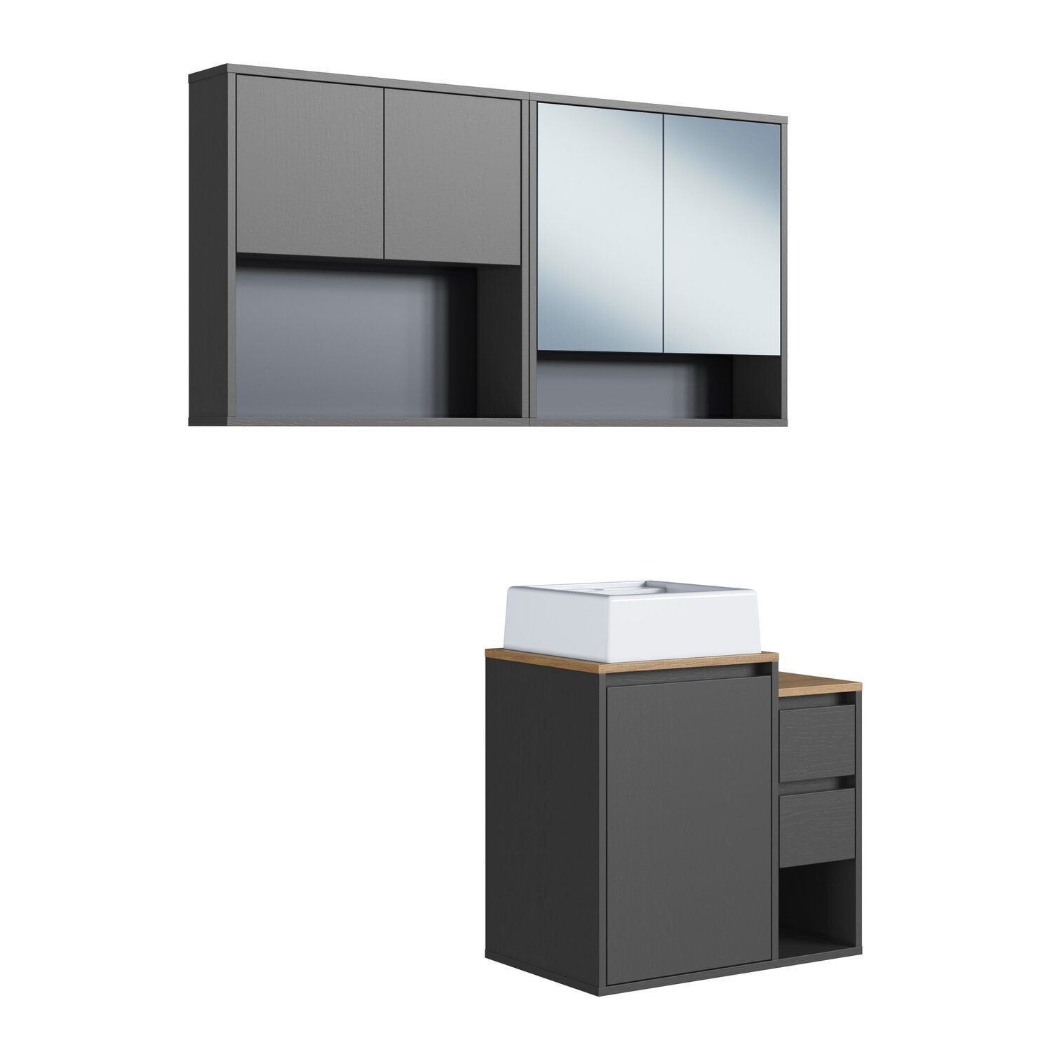 Conjunto para Banheiro Modulado 120cm 3 Peças Gabinete Suspenso com Cuba Bahamas Art in Móveis Grafite