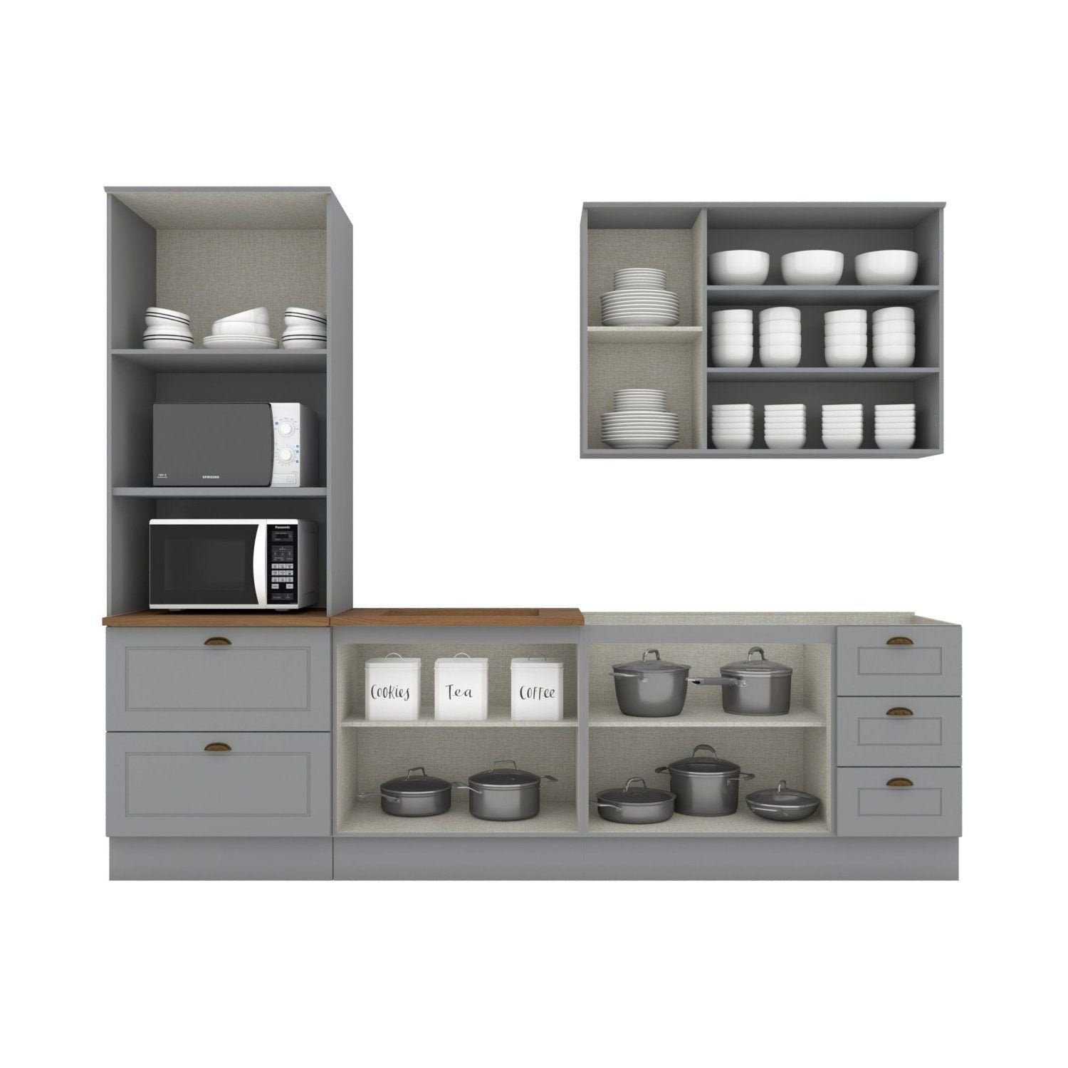 Cozinha Completa Modulada 9 Portas 5 Gavetas Emily Cinza/Nature Espresso Móveis