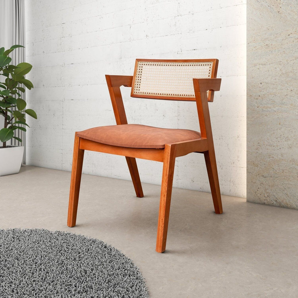 Kit 6 Cadeiras de Jantar Verona Madeira Maciça Rattan Natural Estofada Espresso Móveis