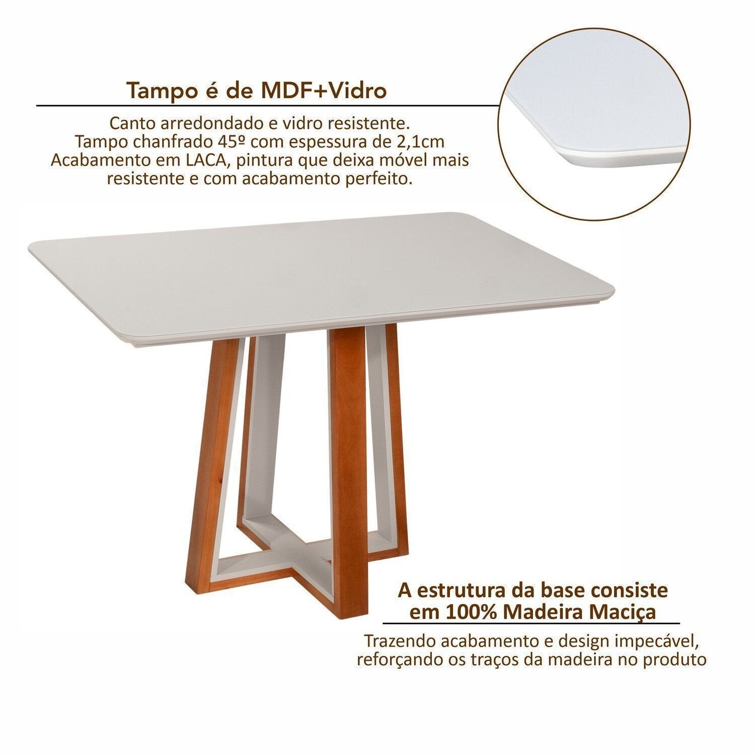 Conjunto Sala de Jantar Mesa Viena Tampo Vidro/MDF com 4 Cadeiras Ímola Authentic Espresso Móveis Champagnhe/Off White