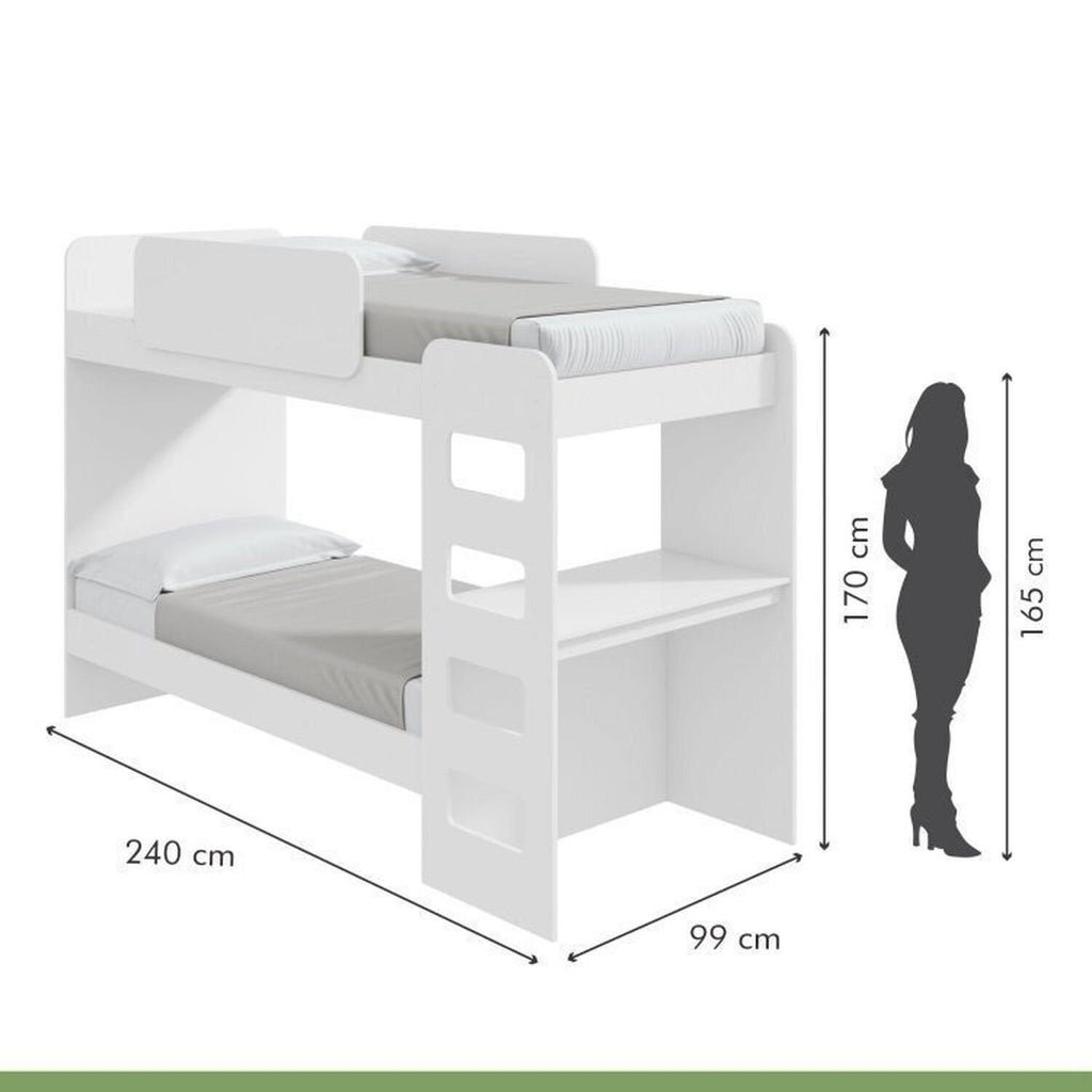 Conjunto Quarto Infantil Completo Beliche Escrivaninha Cômoda e Guarda-Roupa Branco Móveis Lopas