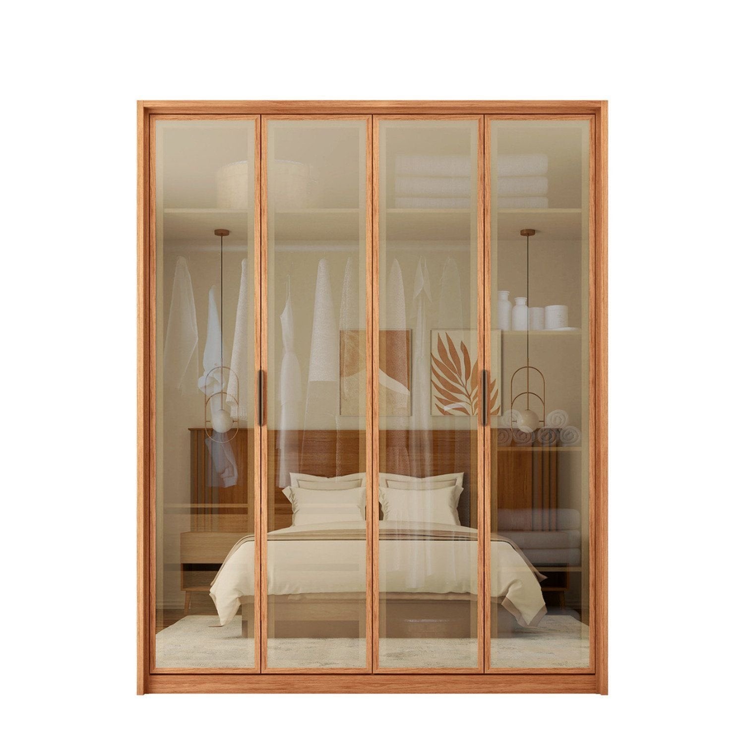 Guarda-Roupa 4 Portas Reflecta 3 Gavetas 100% MDF Freijó New Reflex Caemmun
