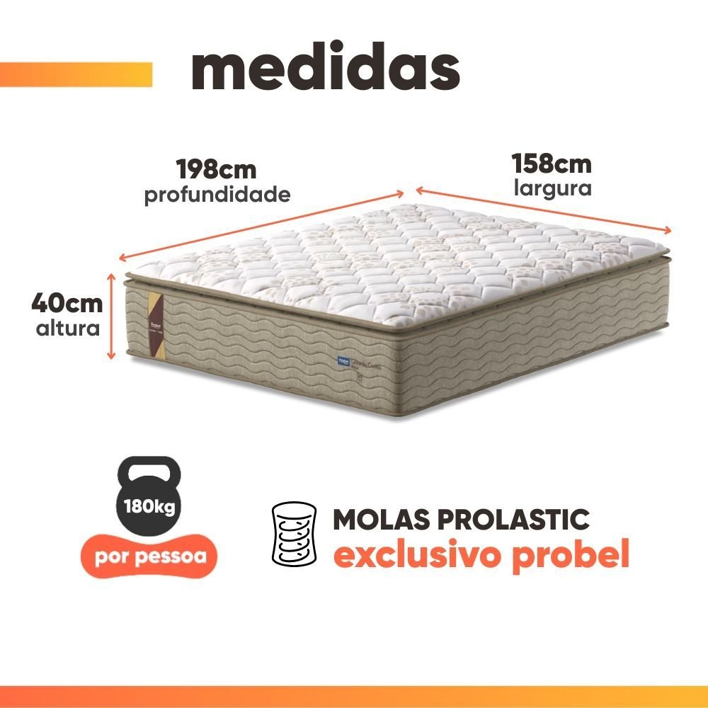 Cama Box Baú Colchão Casal Queen Probel Guarda Costas Max Pillow Top 158x198x81cm Bege