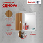 Espelheira para Banheiro Móveis Bechara Gênova 1 Porta 2 Prateleiras 57,2cm Branco/Ripado