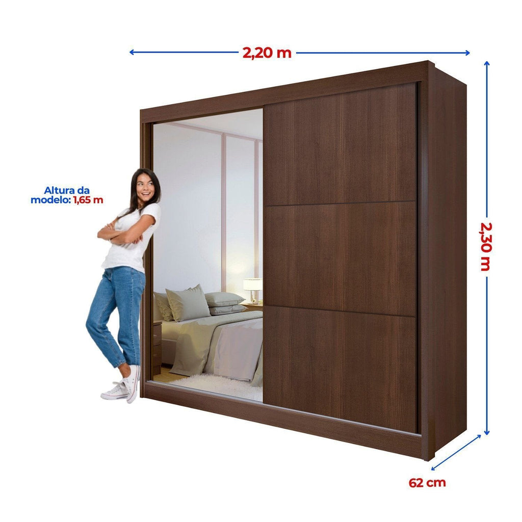 Guarda-Roupa Casal 2 Portas de Correr 6 Gavetas 100% MDF Coliseu D Doro Marrom/Castanho/Off White
