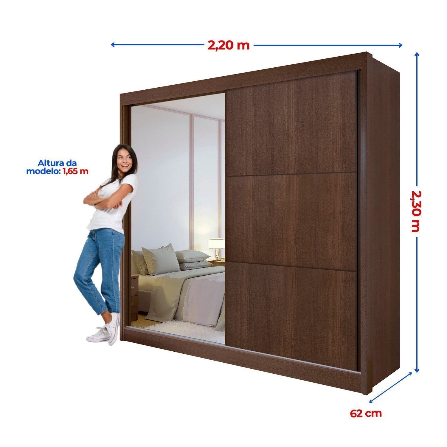 Guarda-Roupa Casal 2 Portas de Correr 6 Gavetas 100% MDF Coliseu D Doro Marrom/Castanho/Off White