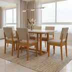 Conjunto Sala de Jantar Filadélfia 6 Cadeiras Tampo de Vidro Madeira Maciça Cerejeira/Palha Móveis Meneghetti 971508