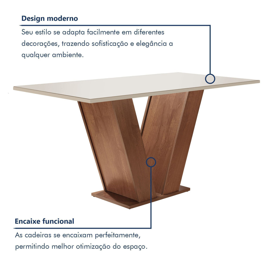 Conjunto Sala de Jantar Mesa Retangular Tampo Vidro/MDF com 6 Cadeiras Espanha Yescasa