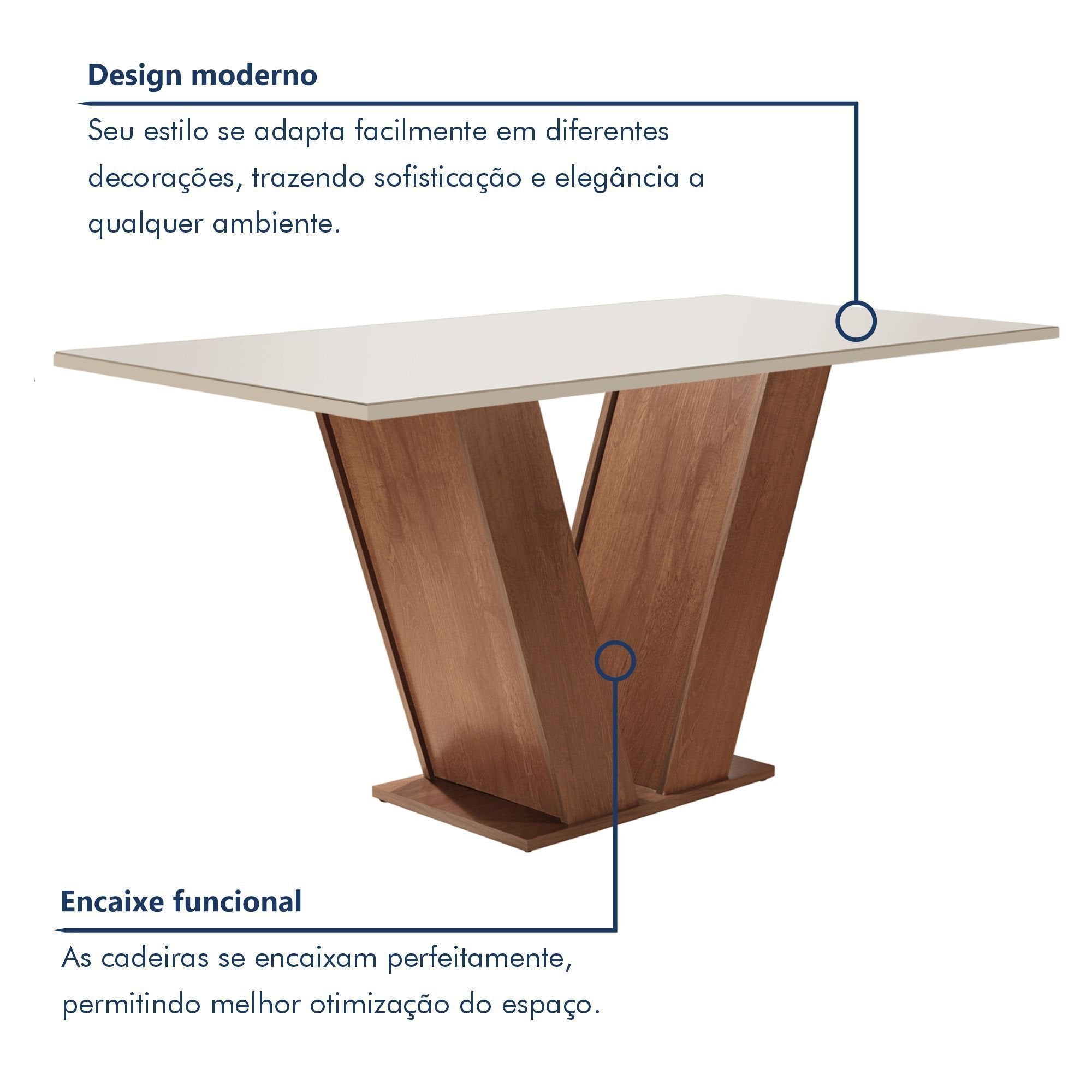 Conjunto Sala de Jantar Mesa Retangular Tampo Vidro/MDF com 6 Cadeiras Espanha Yescasa