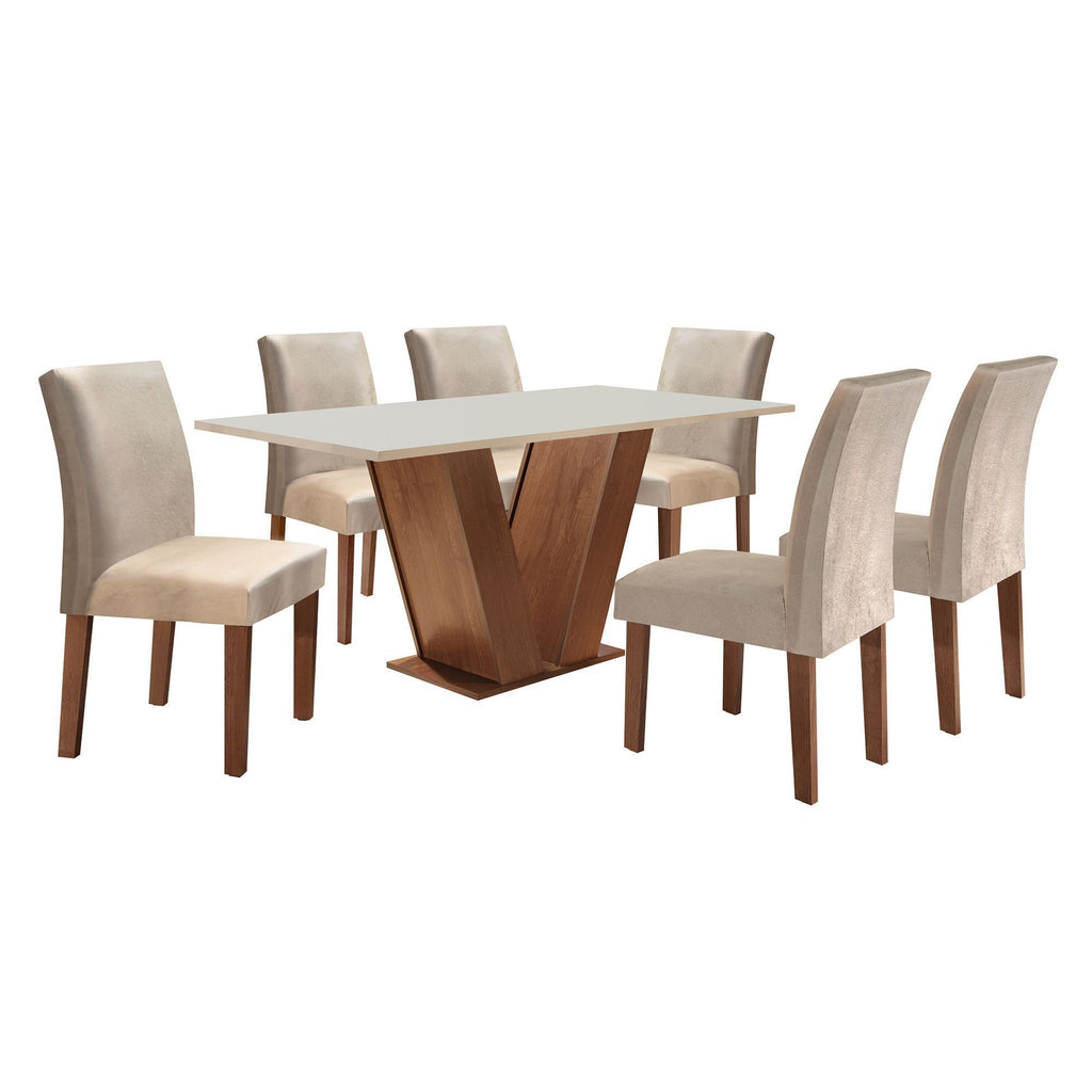 Conjunto Sala de Jantar Mesa Retangular Tampo Vidro/MDF com 6 Cadeiras Espanha Yescasa