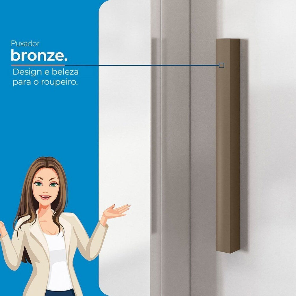 Guarda-Roupa Solteiro 3 Portas de Correr com Espelho 2 Gavetas Roma Santos Andirá 100% MDF Branco