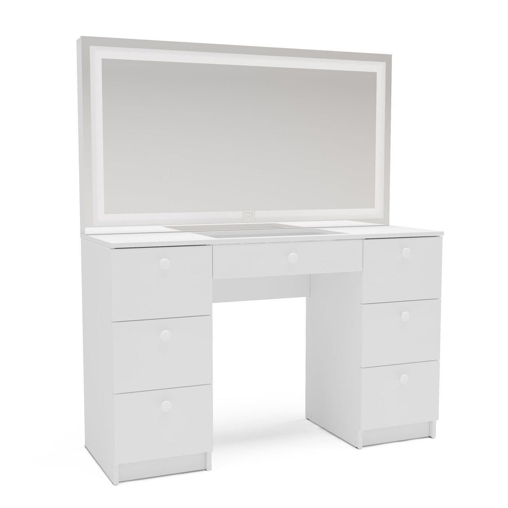 Penteadeira com Espelho Touch LED 7 Gavetas Iris Politorno Branco
