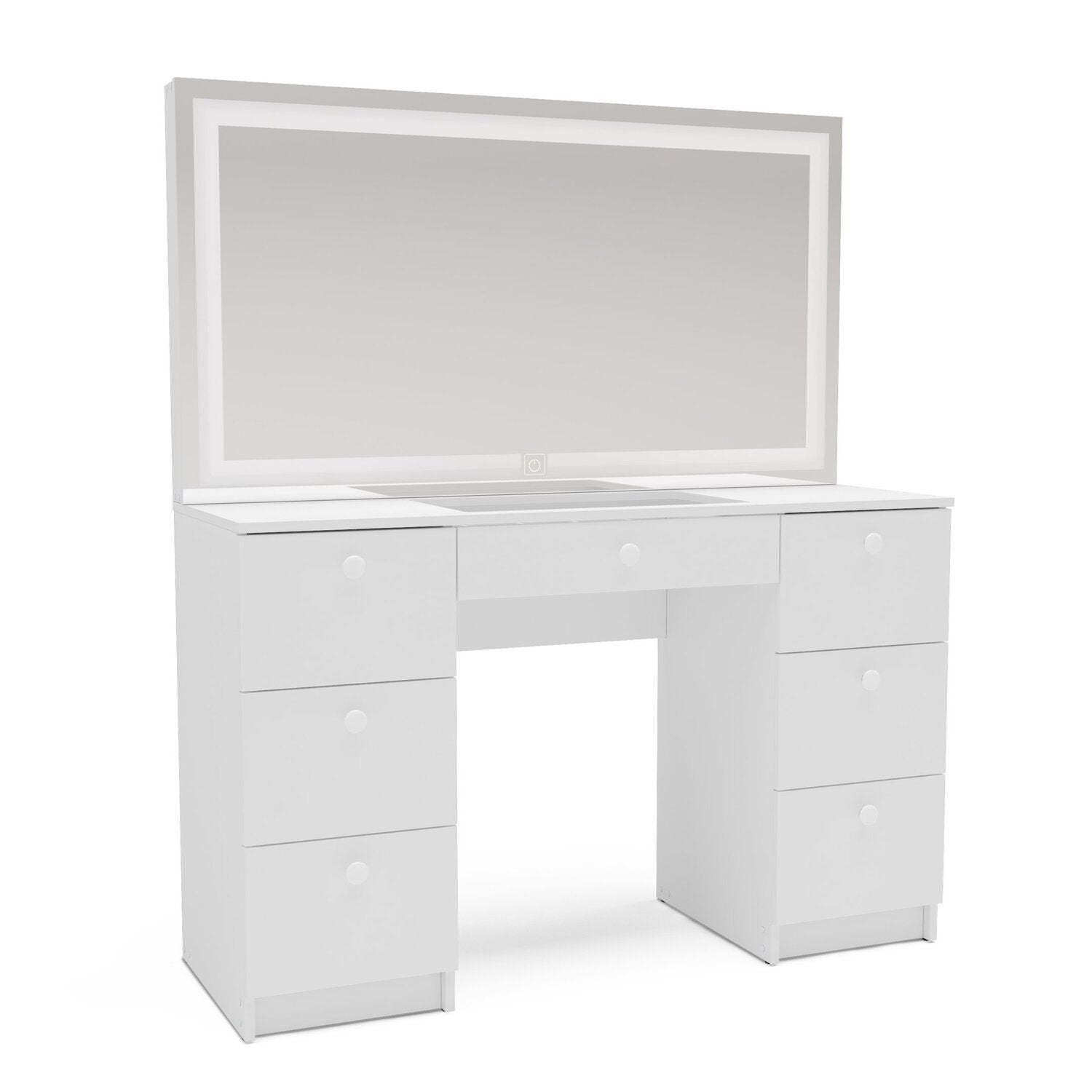 Penteadeira com Espelho Touch LED 7 Gavetas Iris Politorno Branco