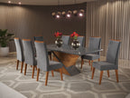 Mesa de Jantar Retangular Pipa com 8 Cadeiras Madeira Maciça Vegas Yescasa Cinza/Mel/Grafite