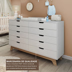 Cômoda Infantil 10 Gavetas 100% MDF Alice FD Branco/Freijó