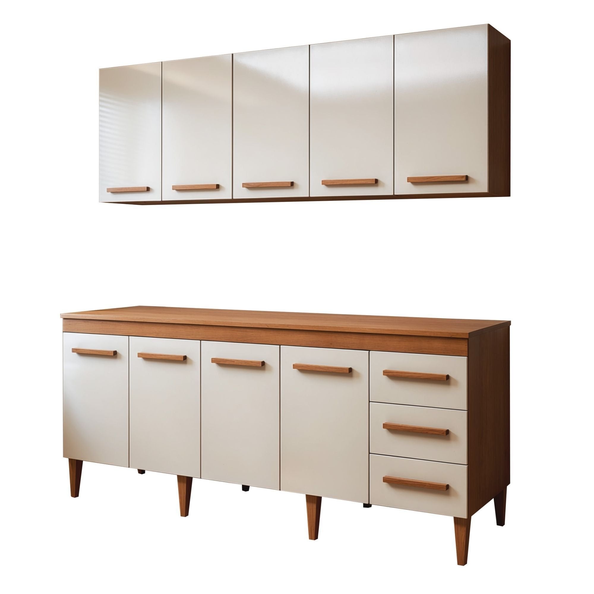 Cozinha Completa Modulada 9 Portas 3 Gavetas Atenas Kaiki Móveis Branco