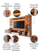 Estante Home Noble 270cm para TV até 75” com Cristaleira, Torre com LED e Portas Reflecta em MDP Movelove