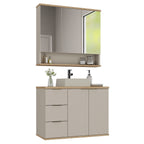 Conjunto para Banheiro Completo com Gabinete, Cuba e Espelheira York Estilare 76cm Bege/Nude