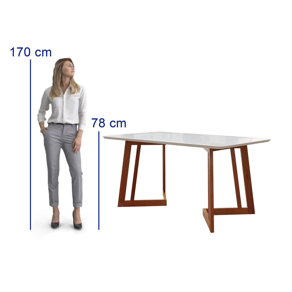 Conjunto Mesa com Vidro Pés Madeira Maciça 6 Cadeiras Madeira Dakota Tecido A40 Marrom Móveis Meneghetti