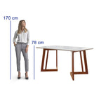 Conjunto Mesa com Vidro Pés Madeira Maciça 6 Cadeiras Madeira Dakota Tecido A40 Marrom Móveis Meneghetti