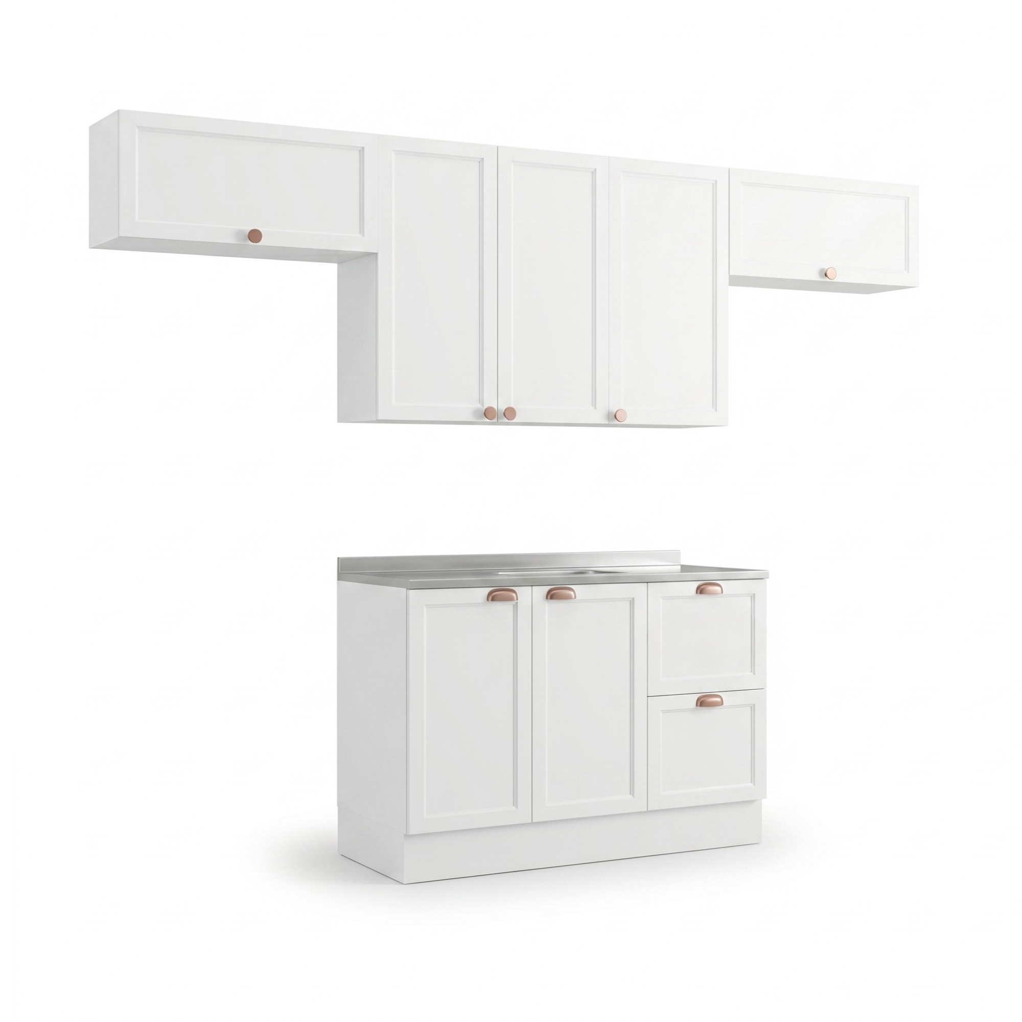 Cozinha Completa Modulada 4 Peças com Balcão para Pia sem Tampo Unna Yescasa Branco