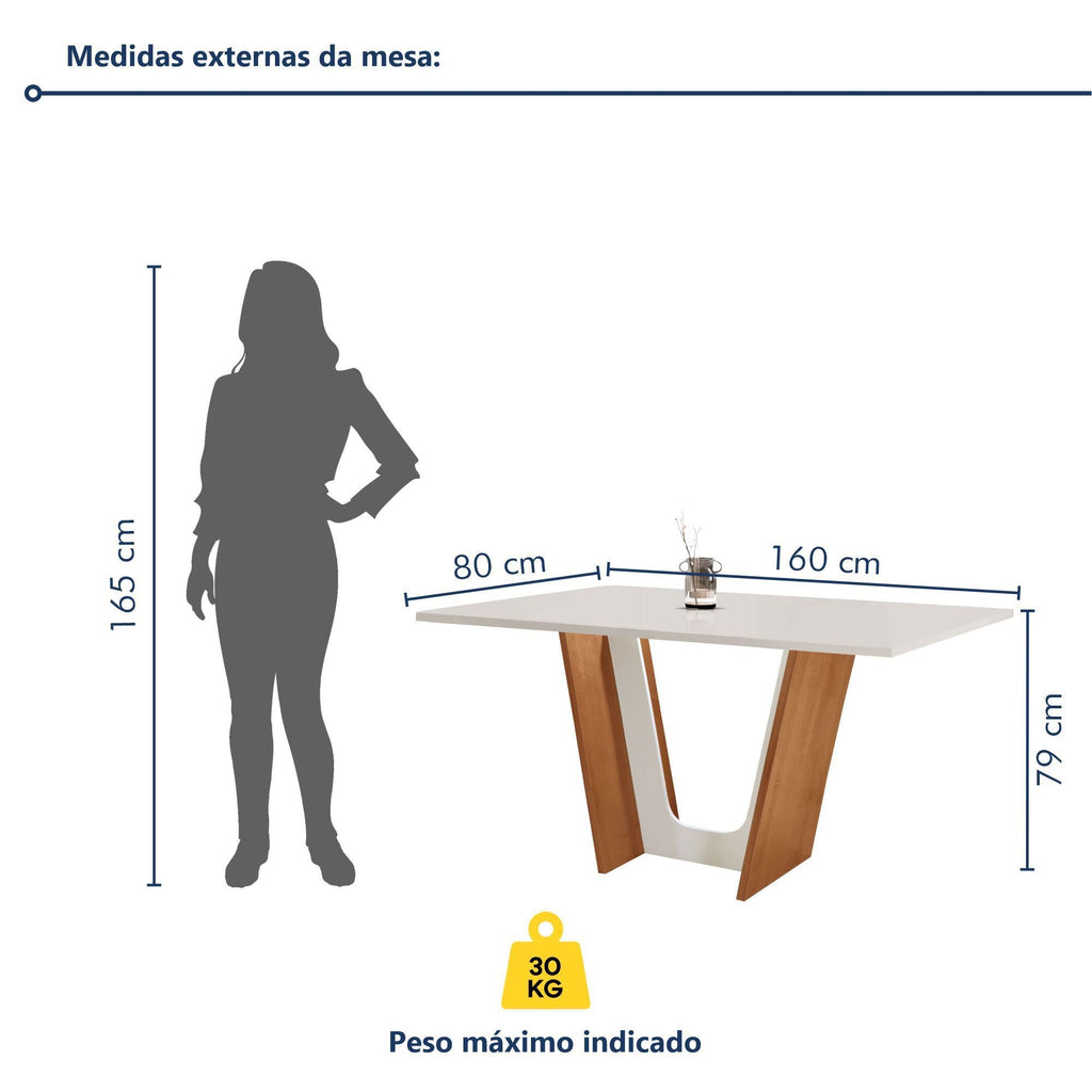 Conjunto Sala de Jantar Mesa Tampo Dakota Plus 160x80cm com 6 Cadeiras Luisa Yescasa
