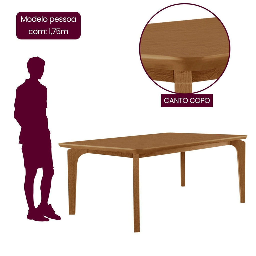 Conjunto Sala de Jantar Mesa Tampo 180cm Canto Copo de MDF e 6 Cadeiras Dublin Cleo Yescasa