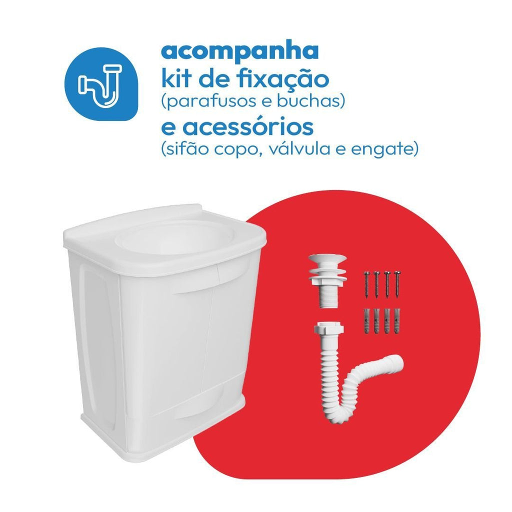 Gabinete para Banheiro em Plástico Astra Fit 45cm com Lavatório Branco