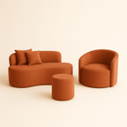 Conjunto Gaia Sofá e Poltrona Curva Orgânica Suede Terracota MD Montanaris Decor
