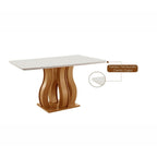 Conjunto Sala de Jantar Mesa Retangular Tampo Vidro/MDP com 6 Cadeiras Atena Estofadas Suede Espresso Móveis Castanho/Cinamomo/Bege Marrom/Pena/Off White