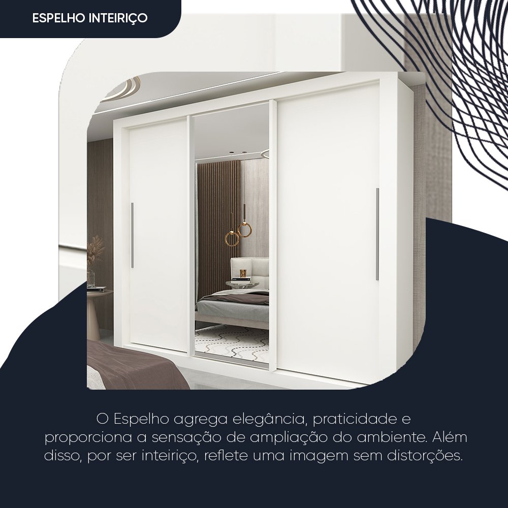 Guarda-Roupa Casal 3 Portas 1 Porta Espelhada Milão 100% MDF Yescasa Branco