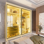 Guarda-Roupa Casal 2 Portas Reflecta com Pés e LED 100% MDF Platinum Gelius Móveis Bege/Off White