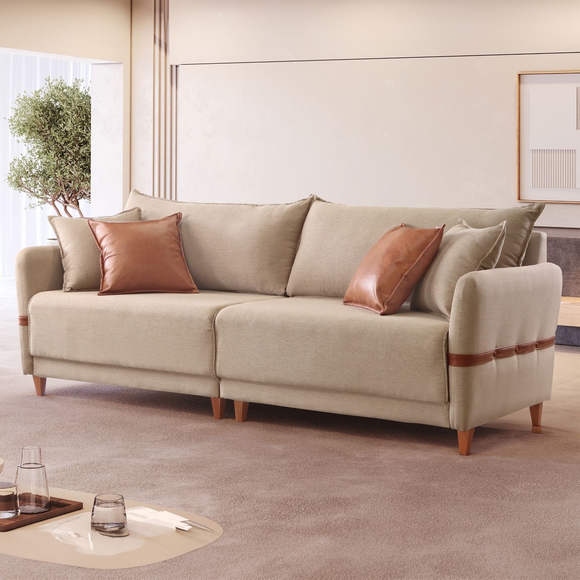 Sofá Living Canela 4 Lugares 265 cm Linho Lufer Estofados