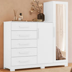 Cômoda para Quarto 5 Gavetas 2 Portas com Espelho New Master Albatroz Móveis Branco