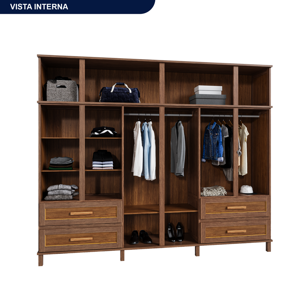 Guarda-Roupa Casal com Espelho 12 Portas 4 Gavetas Rio Branco Premium Yescasa Marrom/Ypê