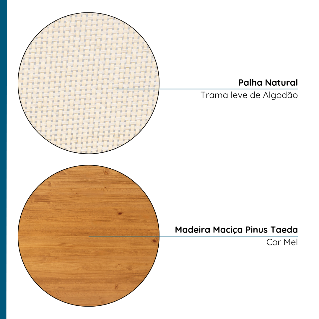 Cômoda 6 Gavetas Madeira Maciça com Telinha Rattan Viena Mel Marrom Artemobili